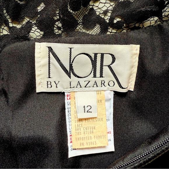 NOIR by Lazaro Black Chantilly Lace Silk Organza Formal Evening Gown Size 12 - Picture 10 of 16